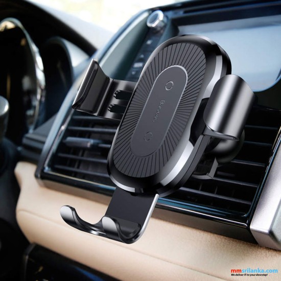 Baseus Wireless Charger Gravity Car Mount Phone Bracket Air Vent Holder + Qi Charger Black